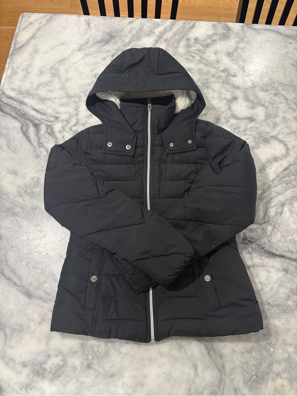 Hollister Black Hooded Puffer Jacket with Plush Lining